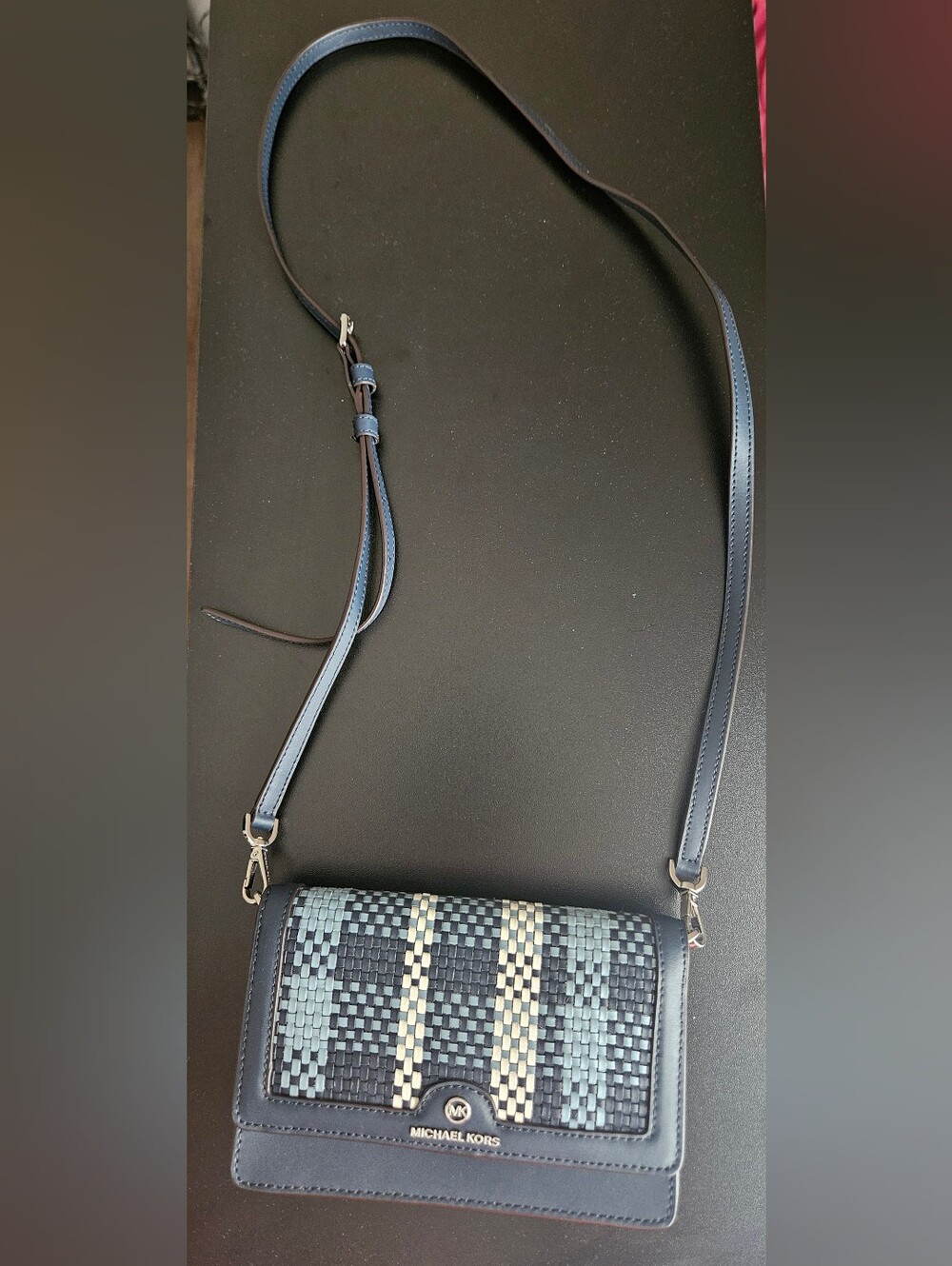 Michael Kors Navy Woven Leather Crossbody Bag